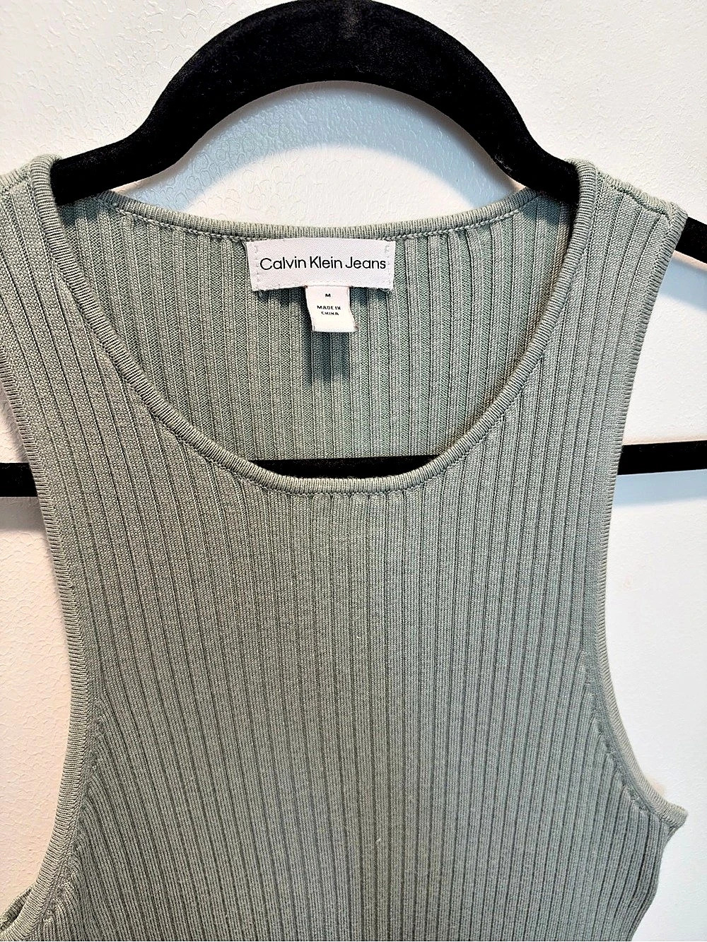 Calvin Klein Jeans Sage Green Ribbed Knit Tank Midi Dress Size M